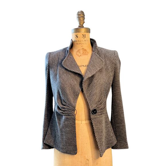 Vintage Armani Collezioni Small Jacket Black Herringbone Blazer Made in Italy - Picture 5 of 12